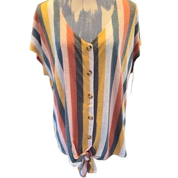 Torrid multi color knit button down the front tie waist top 1 - Picture 1 of 8